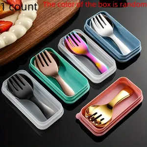 Stainless Steel Camping Utensils Set, Includes Forks Spoons Storage Box, Portable Outdoor Picnic Kit, Random Color Storage Case, Essential Camping Gear, Cutlery Utensil Sets