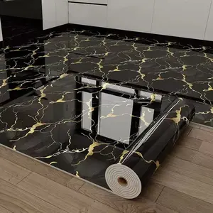 23in×118in Marble Pattern Wallpaper Roll, Waterproof Floor & Wall Sticker, Thickened Self-Adhesive, Easy Clean & Install, DIY Decor for Kitchen, Bedroom, Living Room, Bathroom — Vinyl Flooring