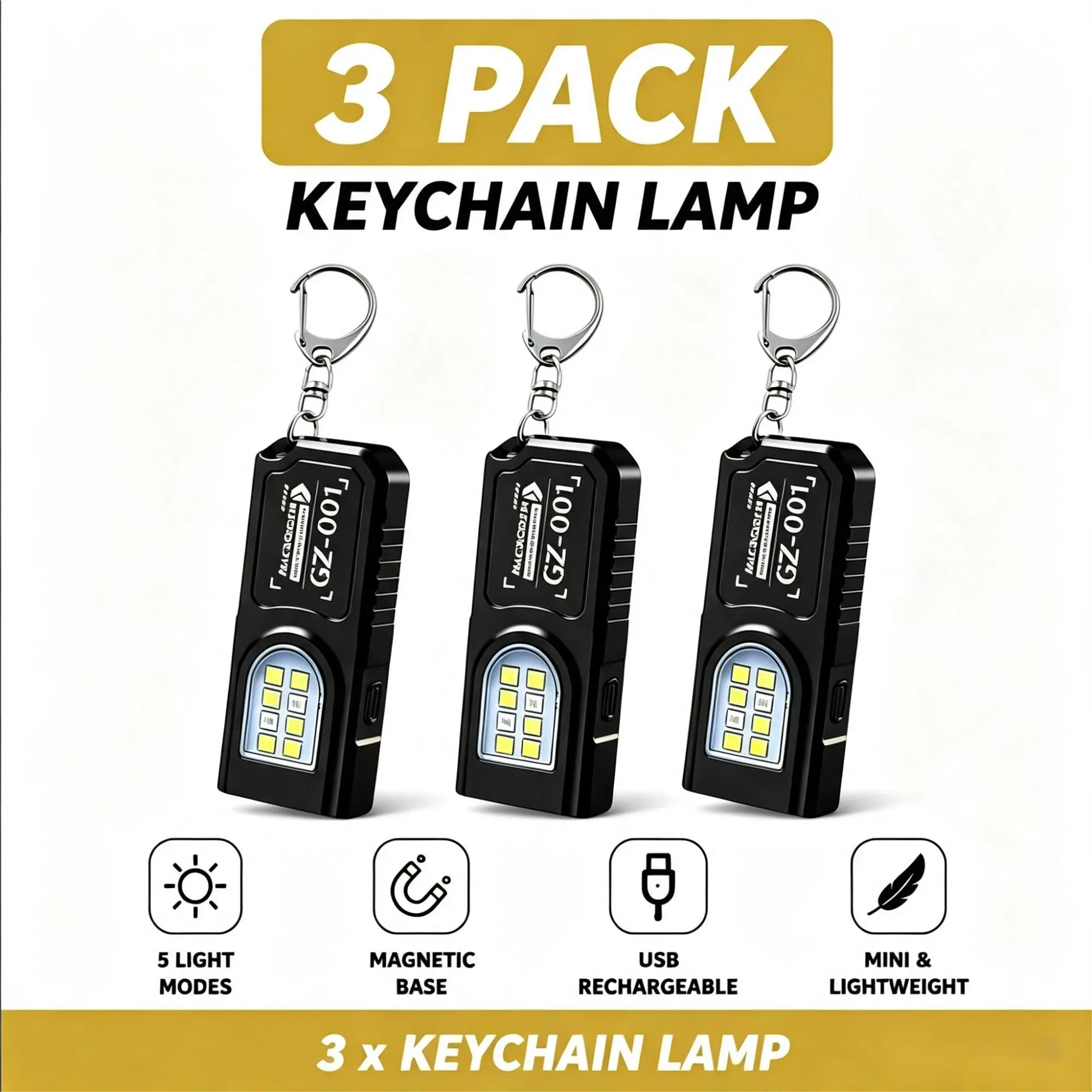 Multi functional keychain, USB rechargeable mini flashlight with COB work light, camping pocket light, portable LED keychain light, high brightness
