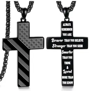 USA 250th Anniversary Cross Necklace for Boys – Patriotic American Flag Faith Pendant with Bible Verse, Stainless Steel Chain, Graduation Fathers Day Gift