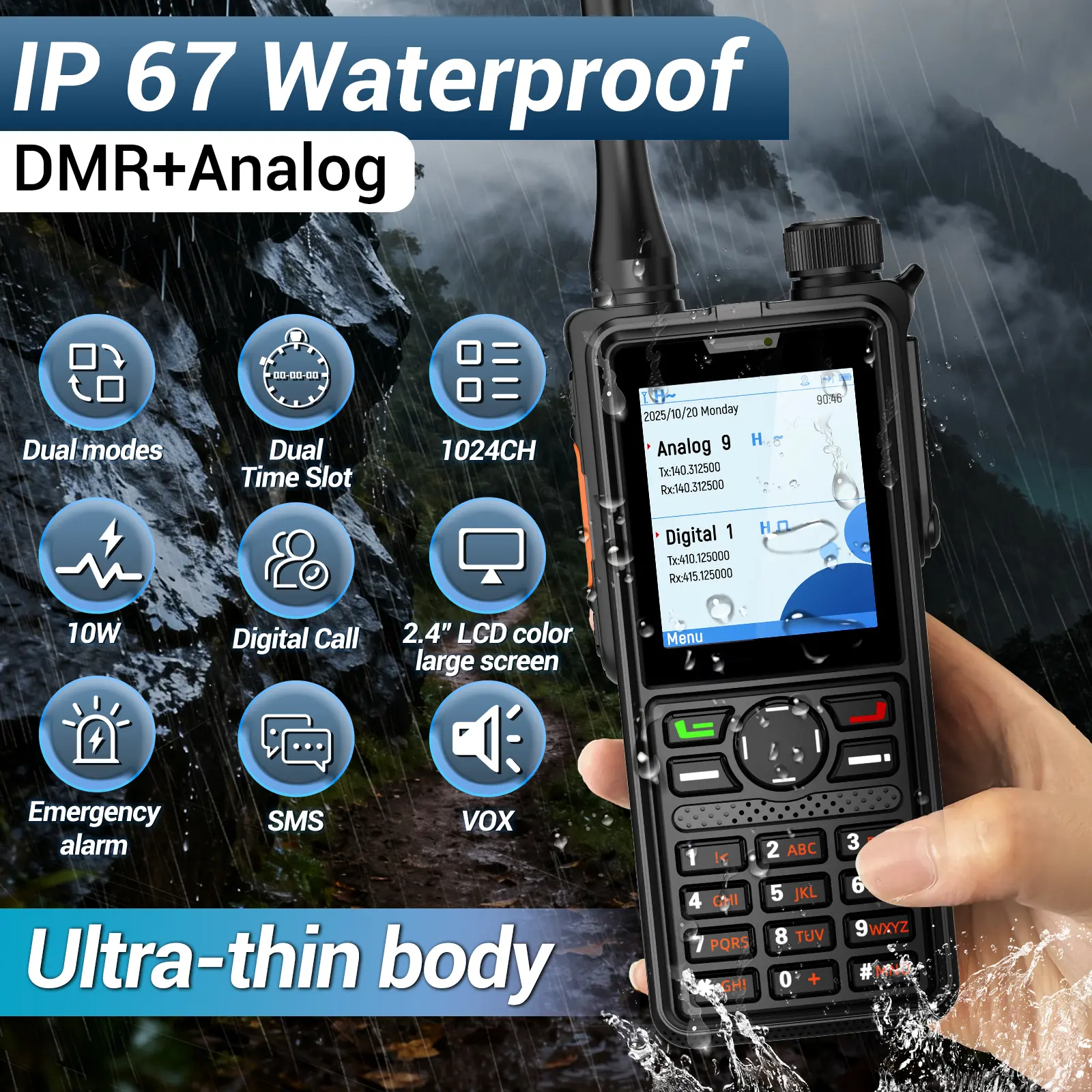 AIRITON DMR Radio Walkie Talkie IP67 Waterproof 10W High Power Dual Time Slot AI-881 Portable Radio