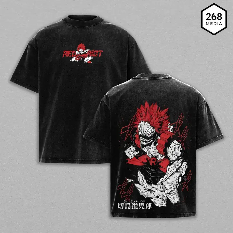 Eijiro Kirishima Red Riot My Hero Academia Anime Vintage Washed Tee Hardening Quirk Graphic Oversize Heavyweight Cotton T-shirt Unisex Gift For MHA Fan Edgy Streetwear - Unbreakable