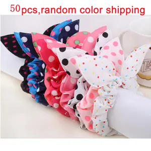 50pcs Polka Dot Scrunchie Hair Circle Colorful Kids Hair Ring Sweet Girl Ribbon Children Hair Tie Accessory PS05