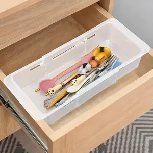 2 count Deep Drawer Organizer Bin Adjustable Sliding Drawer Organizers Clear Expandable Transparent Organizer Trays for  Office Kitchen Makeup Storage Tools