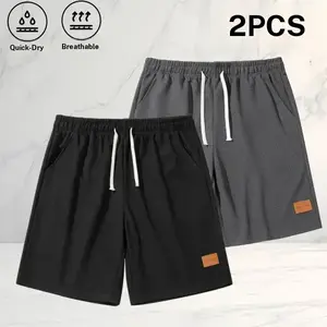 Men’s summer casual breathable shorts, trendy casual style, quick drying and airy, side pockets, waffle fabric, loose fit for comfort, skin friendly and smooth, suitable for gym training and outdoor activities, two piece set lightweight