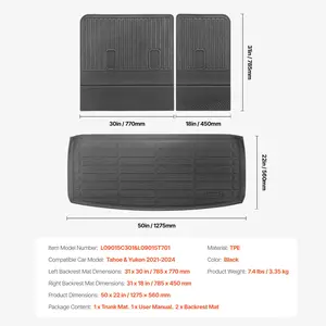 VEVOR Cargo Mats Compatible Chevrolet Tahoe GMC Yukon 2021-2024, Custom Fit TPE Cargo Liner Set for SUVs, Trunk and Rear Back Seat Protector Replacement, Trunk Mat and Backrest Mats