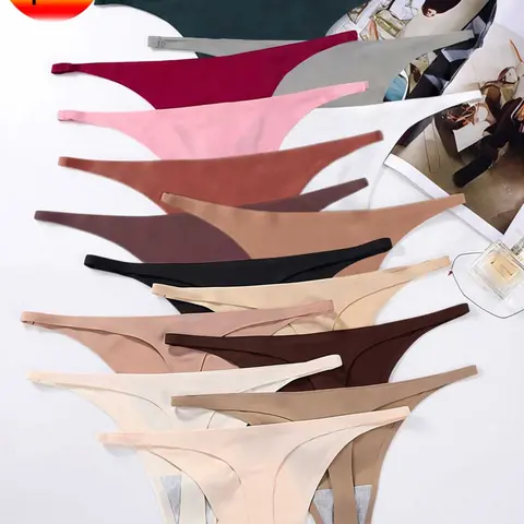 Random 7Pcs Women's Fashion Seamless Thongs, Chic Breathable Knitted Underwear, Fitted Design, Soft Stretchy No-Show Panties, Elegant Style, Soft Stretch Intimates