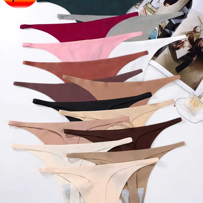 Random 7Pcs Women's Fashion Seamless Thongs, Chic Breathable Knitted Underwear, Fitted Design, Soft Stretchy No-Show Panties, Elegant Style, Soft Stretch Intimates