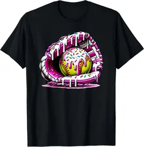 cotton Unisex Softball Drip Ice Cream Sprinkles Softball Glove T-Shirt