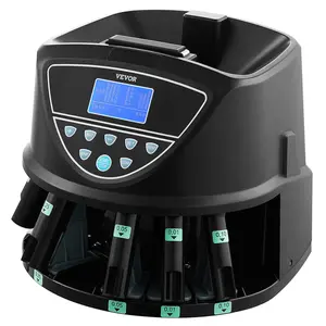 VEVOR Upgraded Coin Counter & Sorter, Coin Sorter and Wrapper Machine with Intuitive, Change Counter for USD Coins 1¢ 5¢ 10¢ 25¢ $1, Sorts up to 300 Coins/Min, with 5 Coin Tubes and 5 Trays