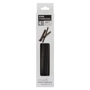 Pacific Arc - Artist Vine Charcoal, Soft, Black 4 Charcoal Sticks for Drawing, Sketching, and Fine Art