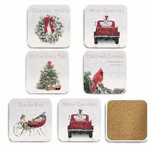 Courtside Market Christmas Wreath 6-piece Ceramic Coaster Set
