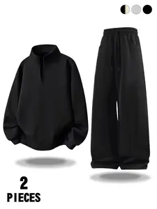 Men's Casual Sportswear Set, Sweatsuit Matching Set, Half-Zip Stand Collar Jacket & Pants, Available in Colors, Perfect for Daily Wear, Fall outfits