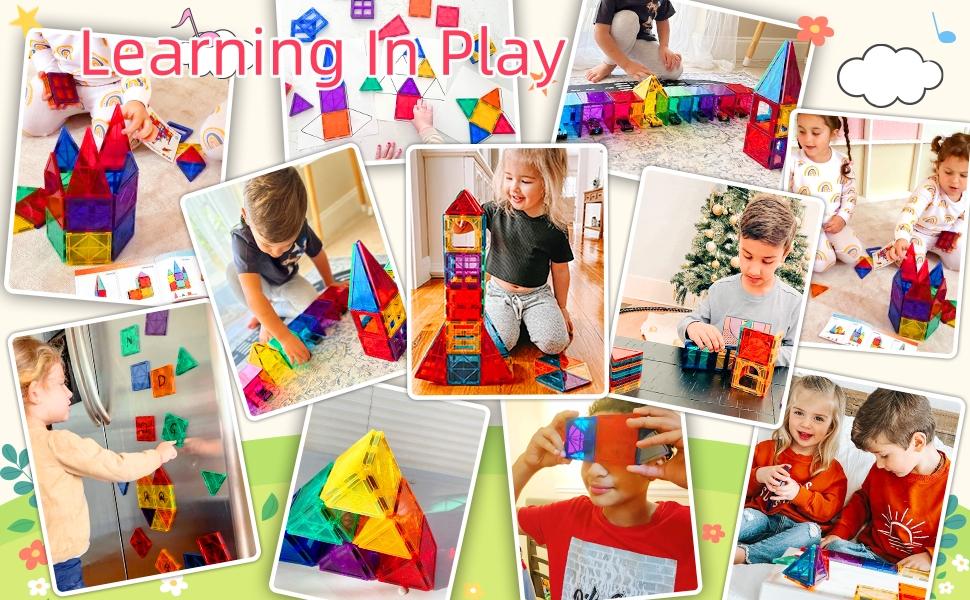 Magnetic Tiles Kids Toys STEM Magnet Toy for Toddler Building Blocks Preschool Learning Sensory Montessori Toys for 3+ Year Old Boys and Girls Safe Creativity Toddler Kids Toy