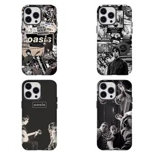 Vintage O-Oasis Band Phone Case Classic Britpop Black & White Collage Aesthetic Design Compatible for iPhone 17 16 15 14 13 12 11 and for Samsung S21-S25 Ideal Gift for Rock Fans