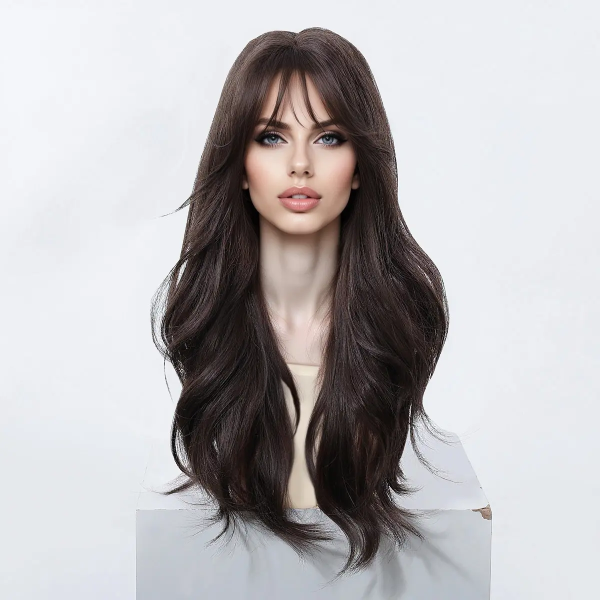 DWY Calla Long-length Wave Cool Brown Realistic Large Area Scalp Glueless Synthetic Wig for Women 24 Inches NL18