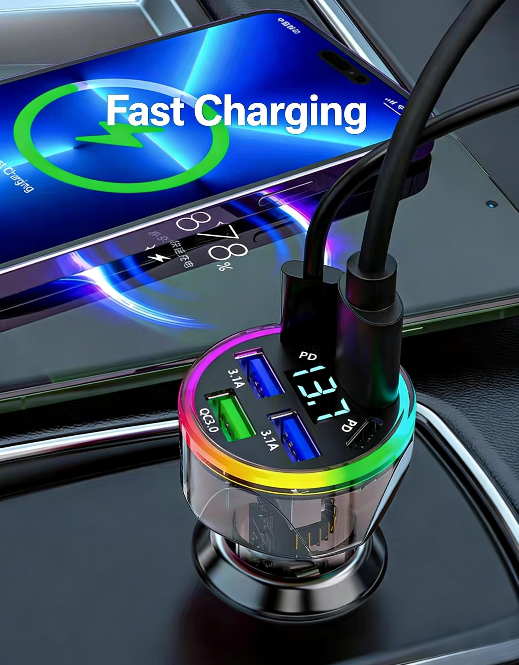 6-Port 120W Fast Car Charger (4USB + 2PD) ️ Supports QC3.0 | 12V-24V Universal | Anti-Shake Design.