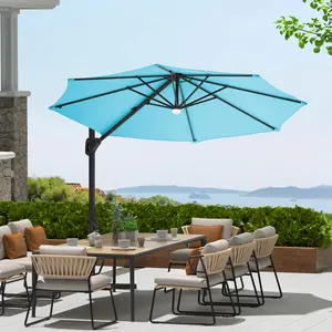 10ft Cantilever Patio Umbrella – 360° Rotation, Heavy-Duty Windproof Outdoor Parasol with Base, Large Sun Shade for Garden, Pool, Deck, Backyard – Tan or Grey