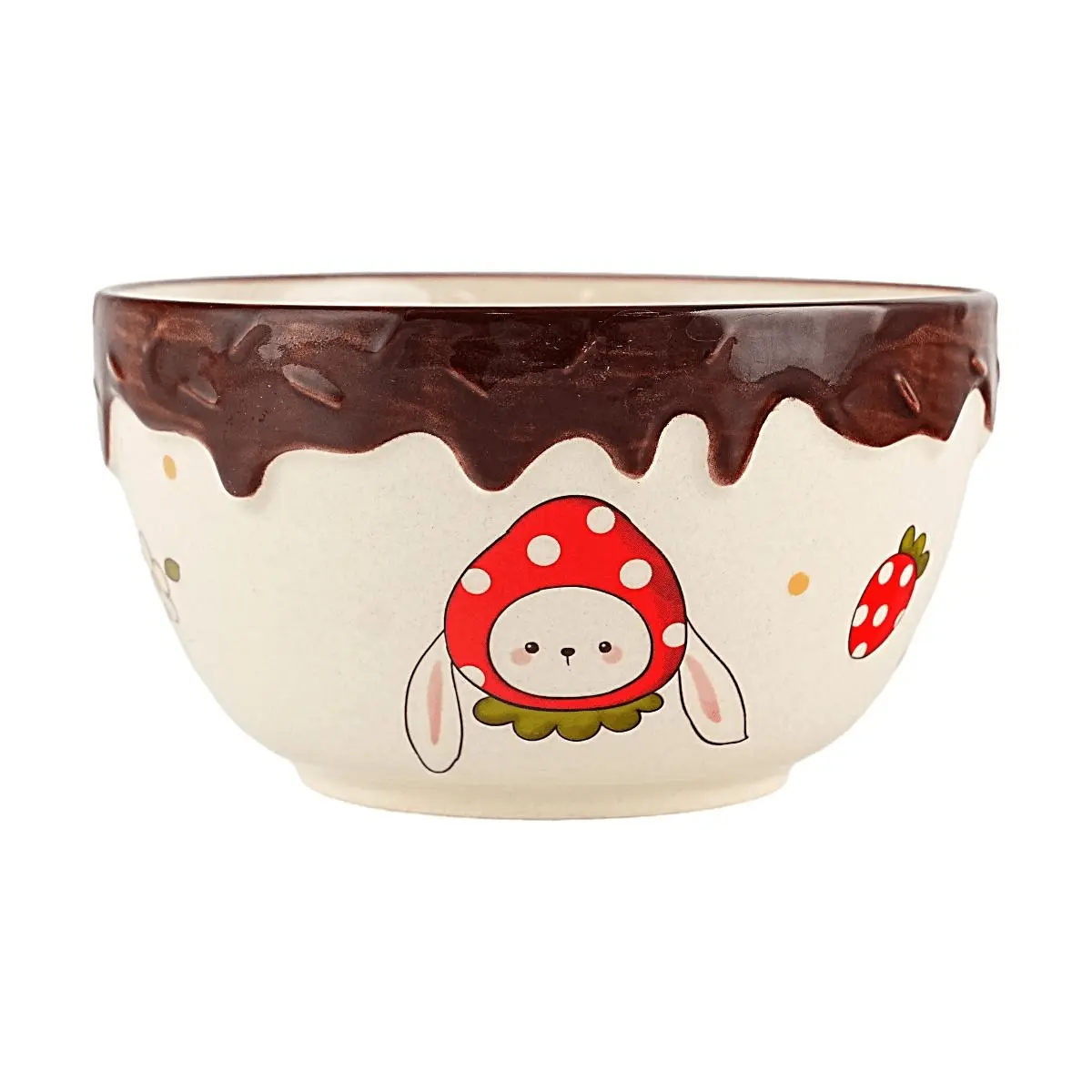 GLAZE STORY Strawberry Doll Series 4.5 Inch Ceramic Bowl for Cereal, Ice Cream, Snacks, Dessert - Cute Fruit Design