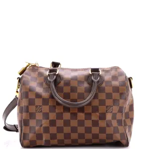 Pre-owned Louis Vuitton Canvas Coated Top Handle Bags Speedy Bandouliere Bag Damier 25 by Rebag
