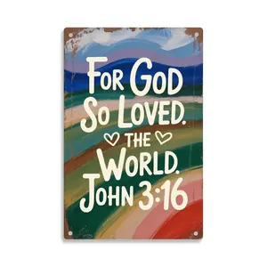 John 316 Bible Verse Christian Religious Faith Tin Sign， Vintage Religious Inspirational Metal Sign Print Aesthetic Room Decoration for Home Bedroom Kitchen Bar Dorm Bathroom Wall Decor 8 X 12 Inch