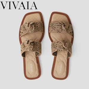 VIVAIA Pillow Top Slide Strappy Sandals, Ultra-Comfortable 8mm Padded Square-Toe Slides, Trendy Double Knot Soft Knit Sandals for Festivals & Vacations (Maisa) tiktokshopspringglowup
