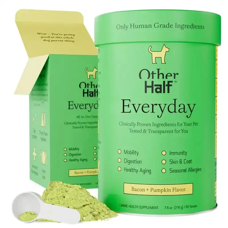 Other Half Natural Everyday Clean Dog Multivitamin Supplement - 45 Active Ingredients for Hip-Joint, Gut, Immune, Skin & Allergy Support, Bacon Pumpkin Flavor, 60 Scoops, All Seasons