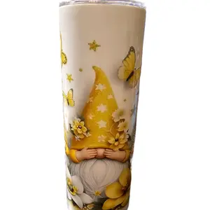 Gnome 20oz Tumbler - Decorative Design with Gnome and Butterfly Illustrations, Ideal for Drinking and Collecting - Bottle, Drinkware