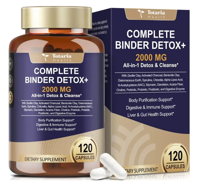 Totaria 2000MG All-in-1 Detox Binder, Activated Charcoal, Zeolite, Bentonite Clay, Alpha Lipoic Acid, 7-Layer Detox & Cleanse Supplement, Liver & Gut Support, 120 Counts
