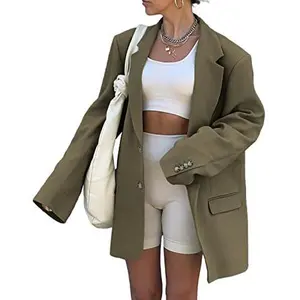 Fessceruna Women Casual Elegant Long Sleeve Oversized Lapel Blazers Open Front Solid Work Office Jacket Blazer