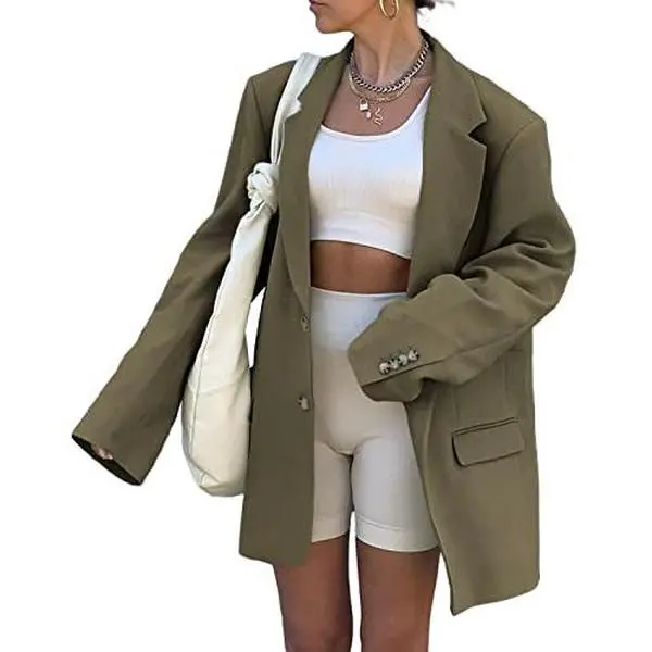 Fessceruna Women Casual Elegant Long Sleeve Oversized Lapel Blazers Open Front Solid Work Office Jacket Blazer