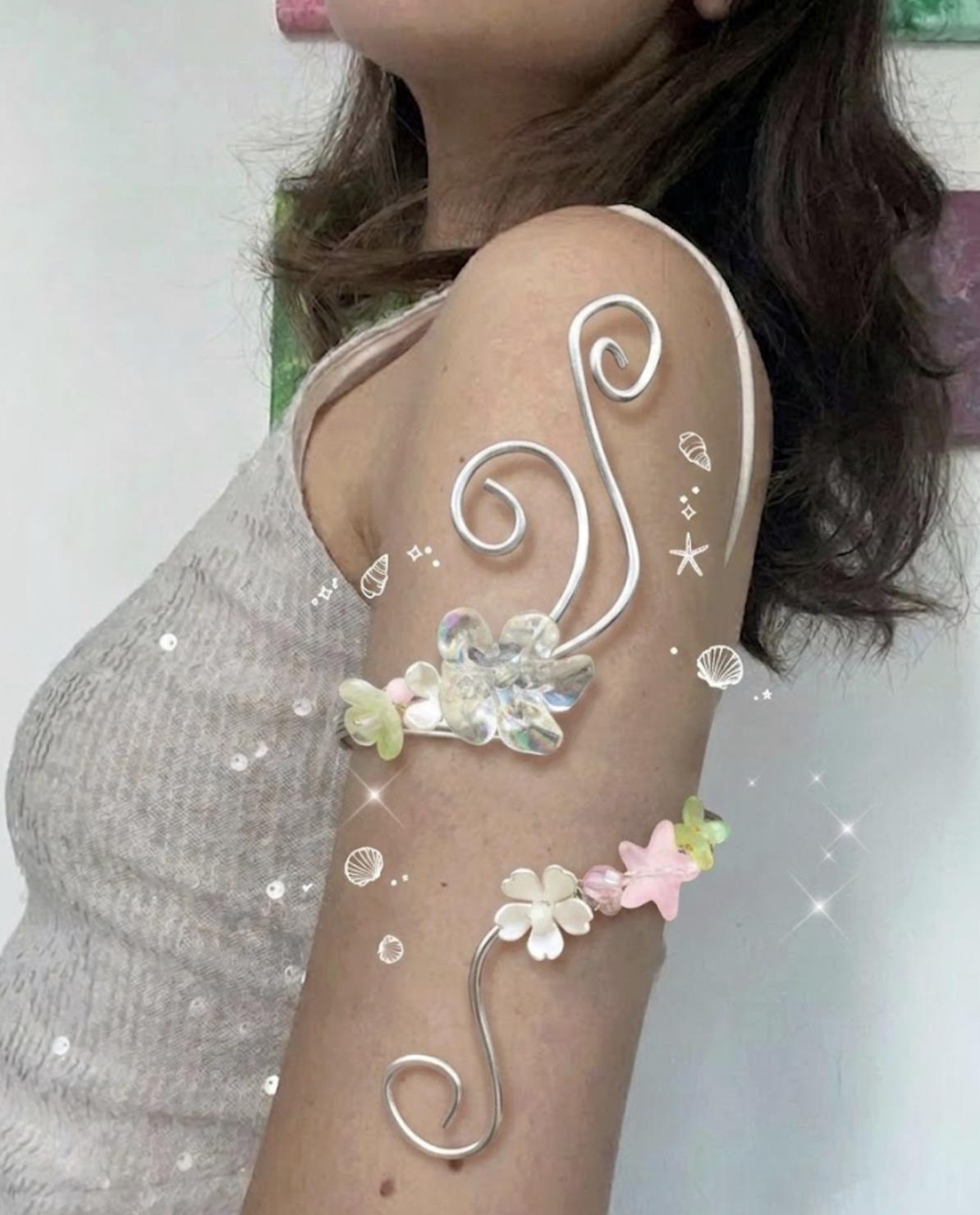 Pastel Peony Dream Arm Cuff  Soft Girl Handmade Summer Aesthetic Jewelry