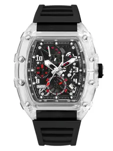 Hardcore Trendy Cool Fully Transparent Barrel Bracelet Transparent Barrel Case, Dark Mechanical Hollow Texture Quartz Watch Anti-Slip Silicone Strap Unisex Trendy Eye-Catching Accessory