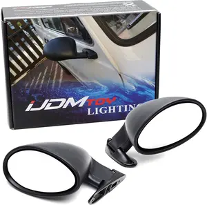 iJDMTOY Matte Black California Retro Rally Motorsport Style Universal Oval Rear View Side Mirrors For Sports or Street Cars