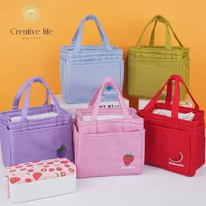 Strawberry Grapes Blueberry Watermelon Mango Drawstring Lunch Bag, Canvas Lunch Insulated Box,Snack Lunch Tote