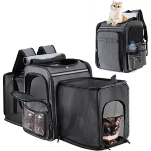 Backpack Carrier,Double Side Expandable  Carrier Backpack, Carrier Backpack for Medium Cats and Small Dogs,Puppies Up to 20 Lbs,Pets Carrier Backpack with Breathable Mesh(Grey)