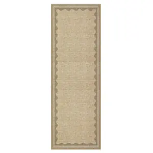 2 x 6 ft Polyester Natural Rectangular Indoor Laundry Bathroom Kitchen Scalloped Modern Machine Washable Runner Rug-B