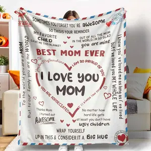 Letter To Mom Pattern Blanket, 1 Count SoftComfortable Warm Throw, Air-conditioned RoomWarm Nap Blanket for Home Office Travel day gift