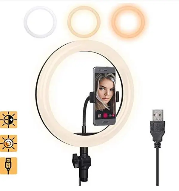 MeeA Led Ring Light 10 Inches - O Ring Lights with Phone Holder 3 Dimmable Color 10 Brightness Levels LED Lighting for Phone/Streaming/Photography/Makeup