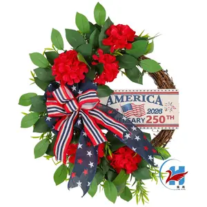4th of July Patriotic Wreath, Independence Day Artificial Floral Door Hanging Decor