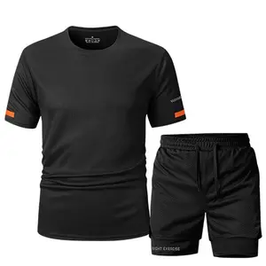 Men’s summer sports casual quick-dry short-sleeve top and shorts set; solid-color short-sleeve athletic top that is breathable and comfortable, suitable for outdoor sports, jogging, and other outdoor activities; paired with quick-drying, breathable ice sl