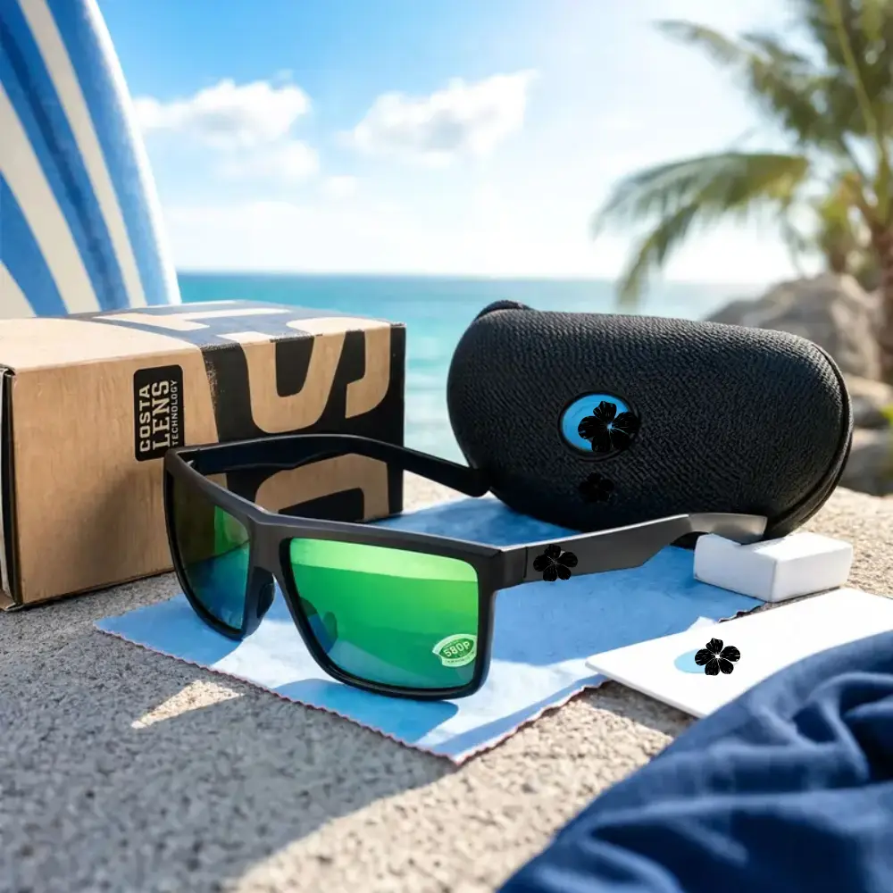 [Full Package] C.0.s.t.a Polarized Outdoor Sunglasses, High Performance 580 Lens Square Matte Black Frame for Fishing Driving Beach & Travel