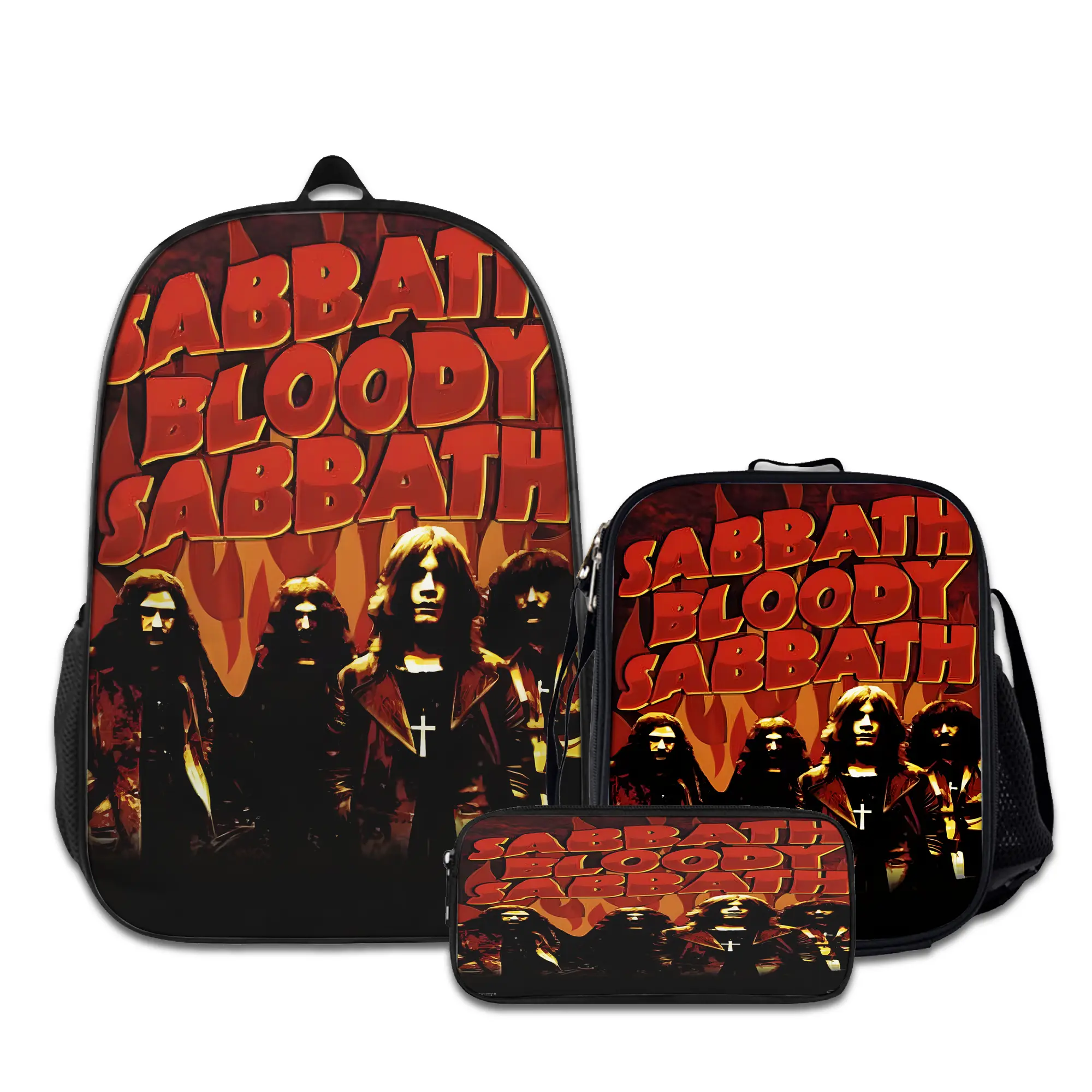 3PCS Black-Sabbath-Backpacks for Girls Set, Cute School Backpack for Girls Boys with Lunch Box and Pencil Case, Aesthetic Bookbag for Teens, Lightweight Classic Backpack for Travel, Work, Picnic A-15