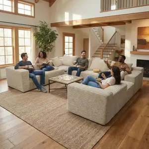 139" Oversized U Shaped Sectional Couches, 8 SeaterModular Boneless Cloud Sofa with Chaise Lounges, 4-in-1Flexible Combination Deep Seat Corner Large Couch,NoAssembly for Living Room Dark Gray White family corduroy memory foam Space-Saving ushaped Modern
