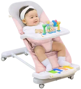 CuddoBaby Baby Bouncer 4-in-1 with Wheels, Detachable Piano, Feeding Tray, Play Bar, Thick Base. 3-Level Incline Portable Seat for Infant to Toddler 0-6, 0-12, 12-24 Months, Upto 29Lbs--pink