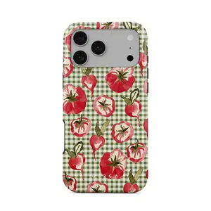 Heirloom BURGA MagSafe Tough Case | Watercolor Tomato & Veggie Gingham Aesthetic Phone Cover for iPhone 17 16 15 14 13 12 Series | Dual-Layer Shockproof Protection | MagSafe Compatible | Trendy Gift for Her