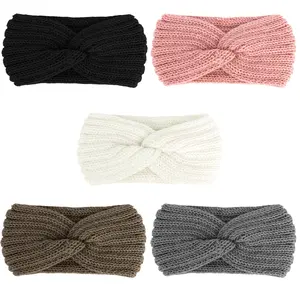 YARIEW 5 Pieces Knit Headbands Winter Headbands Ear Warmers Thick headbands for Women Knitted Headband for Women Crochet Head Wraps for Women Girls(Black White Gray Pink Brown)