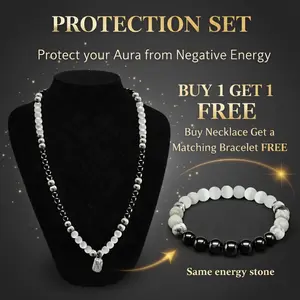 [Buy 1 Get 1 Free] Protection Aura Necklace Set with Matching Bracelet, Black and White Natural Energy Stone Beaded Chain, Spiritual Jewelry for Women and Men, Thoughtful Gift for Loved Ones on Birthdays, Holidays and Celebrations