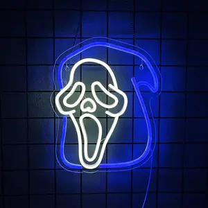 Skull Neon Sign for Wall Decor, USB Powered Skull Neon LED Light, Halloween Horror LED Light Up Sign for Man Cave, Bar Club, Horror House,halloween window lights Decor