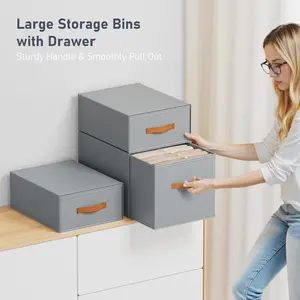 Closet Organizers and Storage - Fabric Storage Bins with Drawers Stackable Closet Bins with Labels for Clothes, Sweaters, Bedding, Collapsible Storage Cubes for Bedroom, Living Room, Shelf Box Boxes Decoration